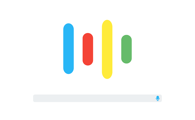 Imagem ilustrando o símbolo de identificação da pesquisa por voz (Voice Search) do Google, simulando ondas de som nas cores azul, vermelha, amarela e verde